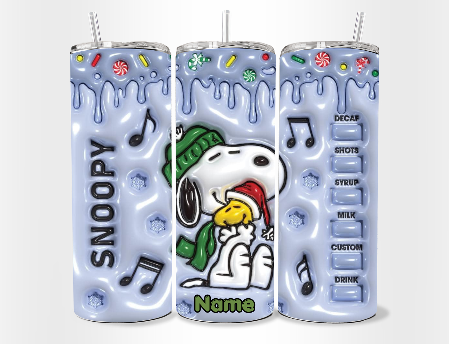 Tumbler 20 oz de Snoopy con Popote y Limpiador 🐶🤍