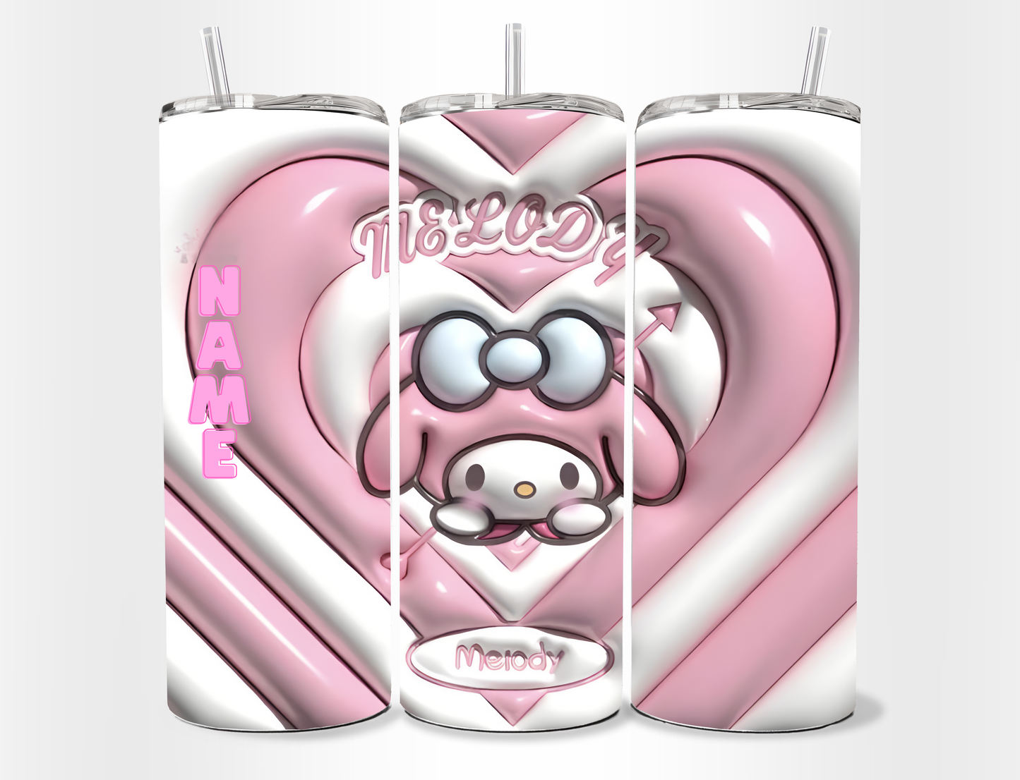 Tumbler 20 oz de My Melody con Popote y Limpiador 🎀💖