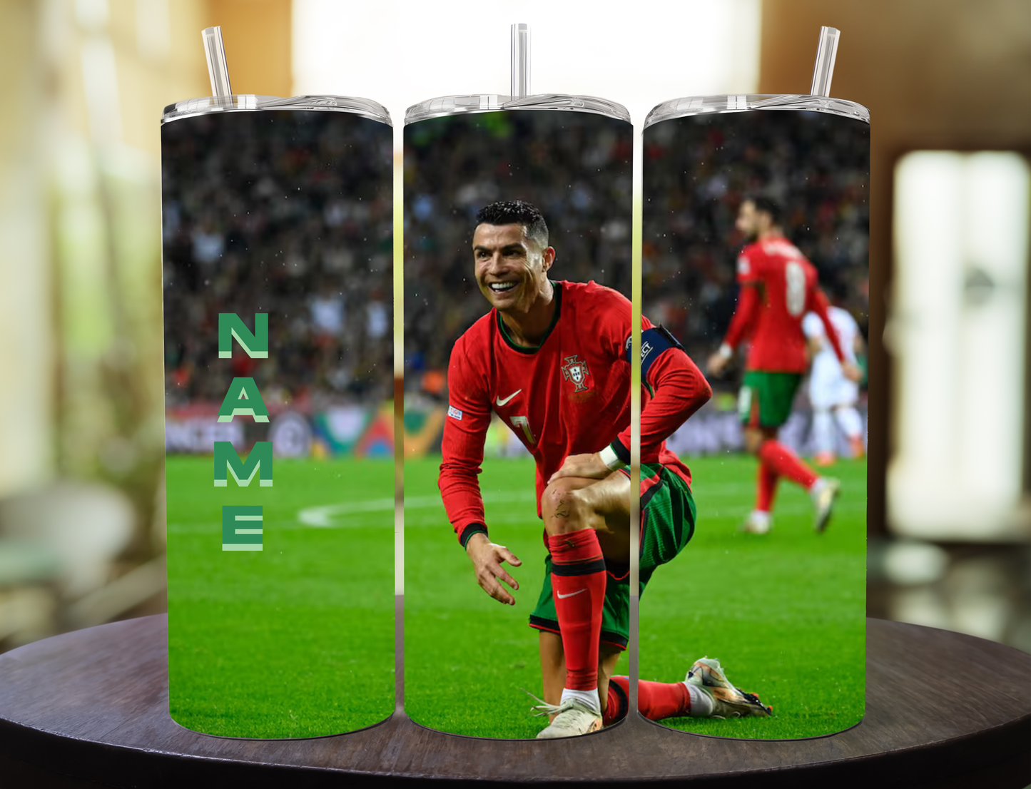 Tumbler Cristiano Ronaldo 20 oz | Termo Deportivo con Popote Metálico, Limpiador y Caja de Regalo ⚽