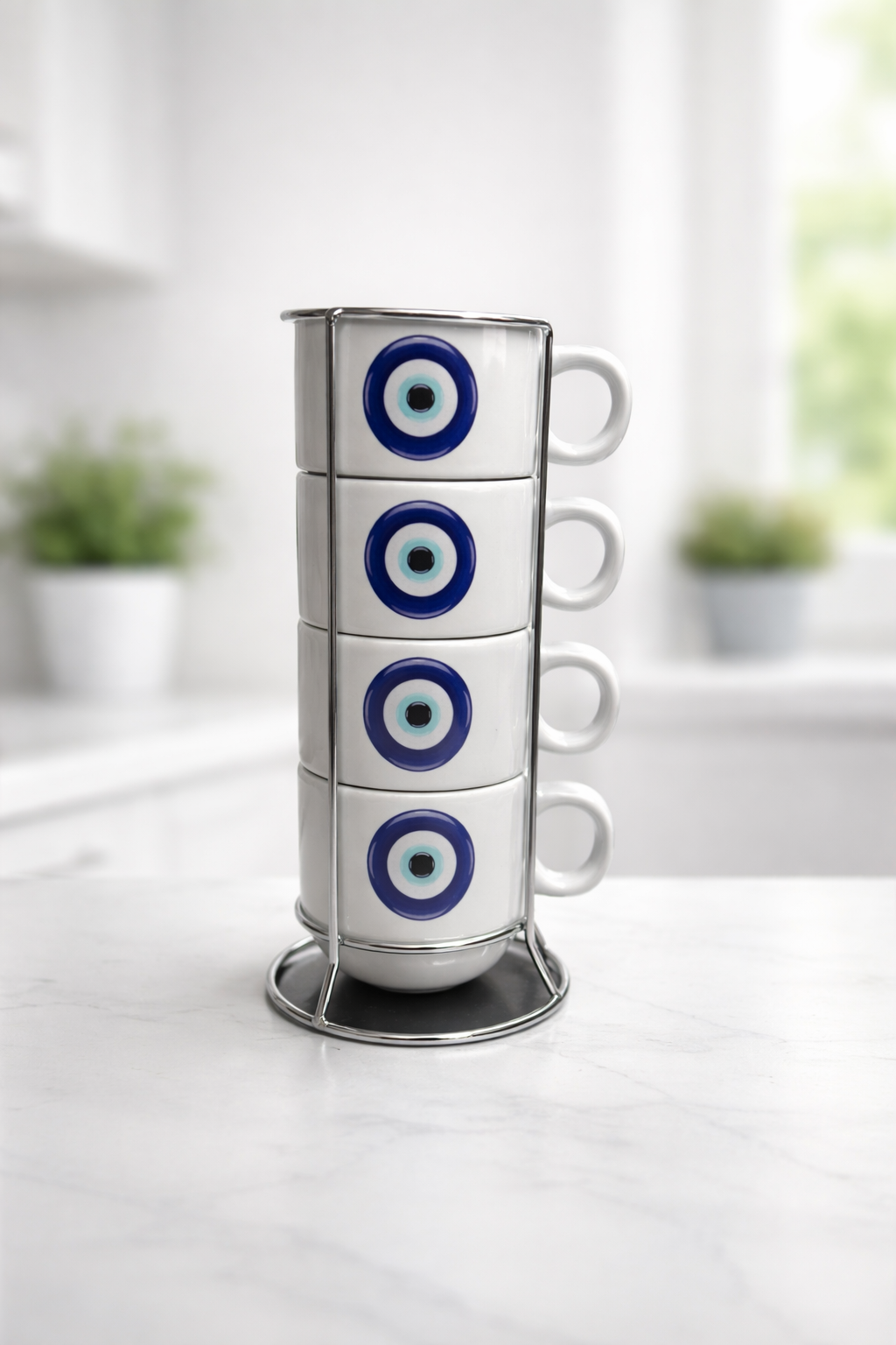 Set de Tazas de Café Espresso 6 oz con Soporte – Diseño Ojo Turco