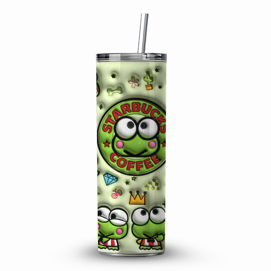 Tumbler 20 oz de Keroppi con Popote y Limpiador 🐸💚