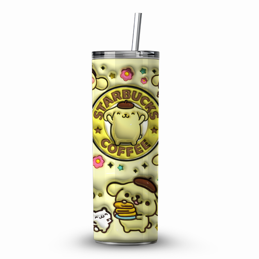 Tumbler 20 oz de Pompompurin con Popote y Limpiador 🍮💛