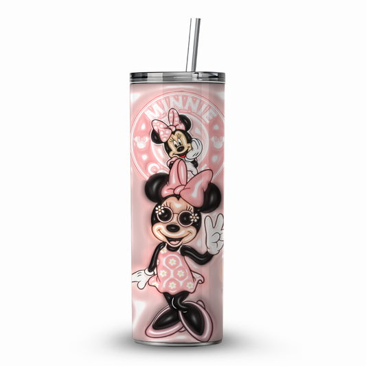 Tumbler 20 oz de Minnie Mouse con Popote y Limpiador 🎀❤️