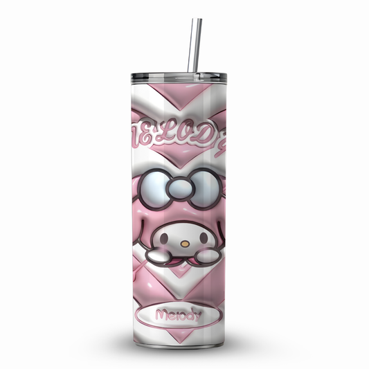 Tumbler 20 oz de My Melody con Popote y Limpiador 🎀💖