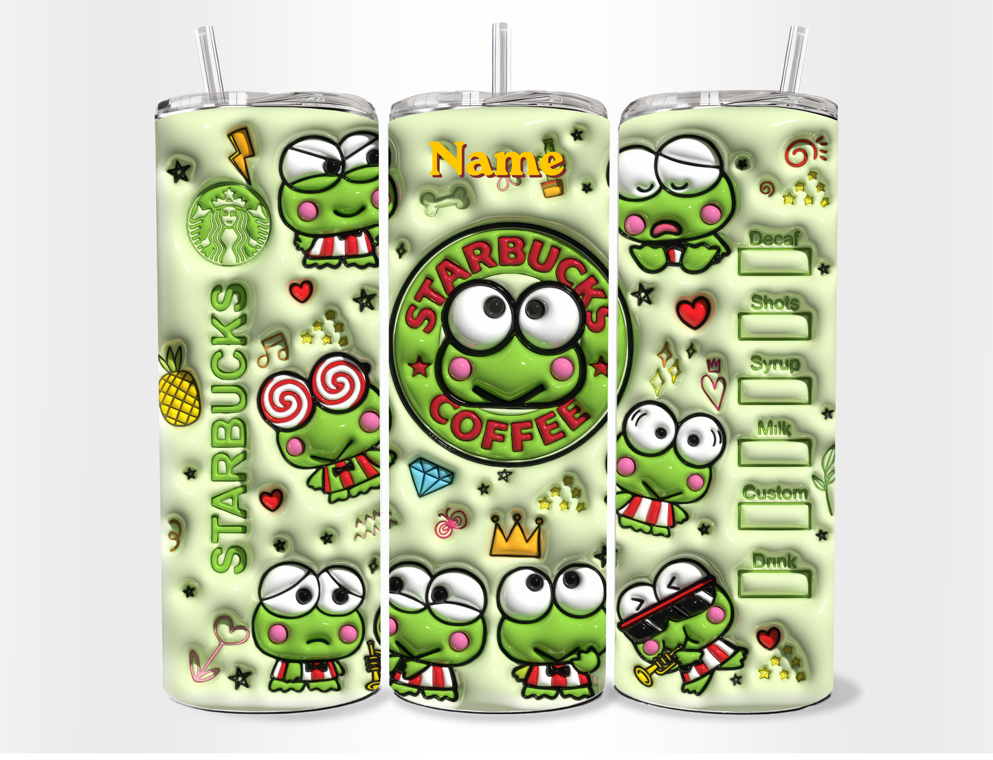 Tumbler 20 oz de Keroppi con Popote y Limpiador 🐸💚