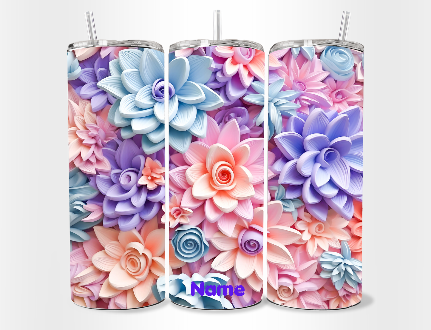 Tumbler 20 oz con Flores 3D
