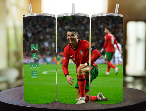 Tumbler Cristiano Ronaldo 20 oz | Termo Deportivo con Popote Metálico, Limpiador y Caja de Regalo ⚽