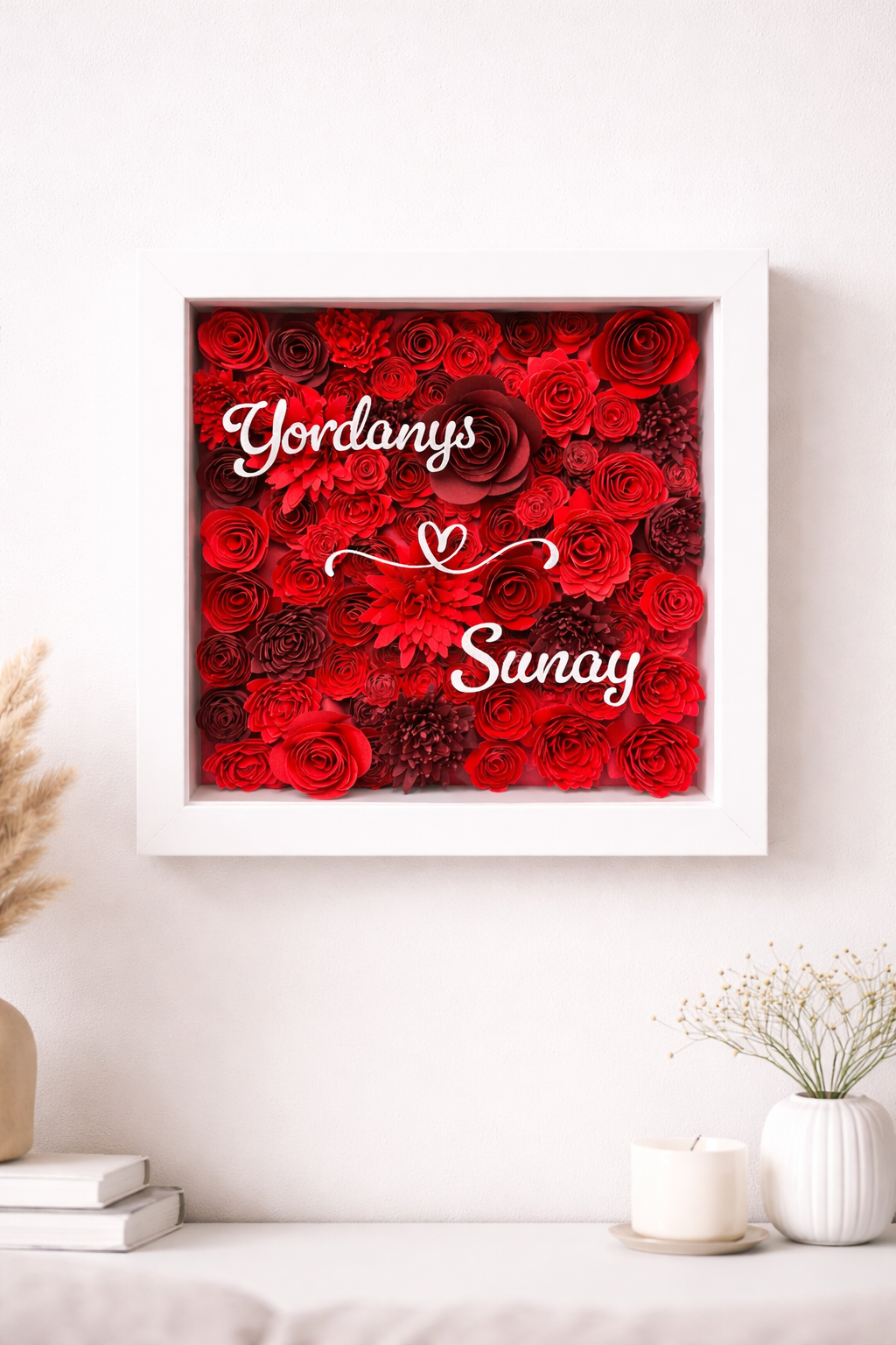 Shadow Box Flores 3D Personalizado con Nombre en Vinil