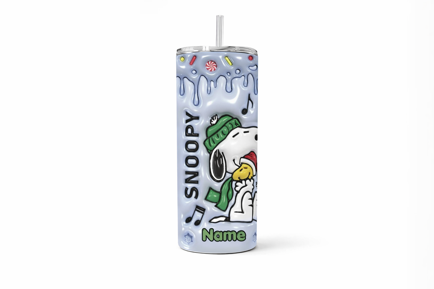 Tumbler 20 oz de Snoopy con Popote y Limpiador 🐶🤍