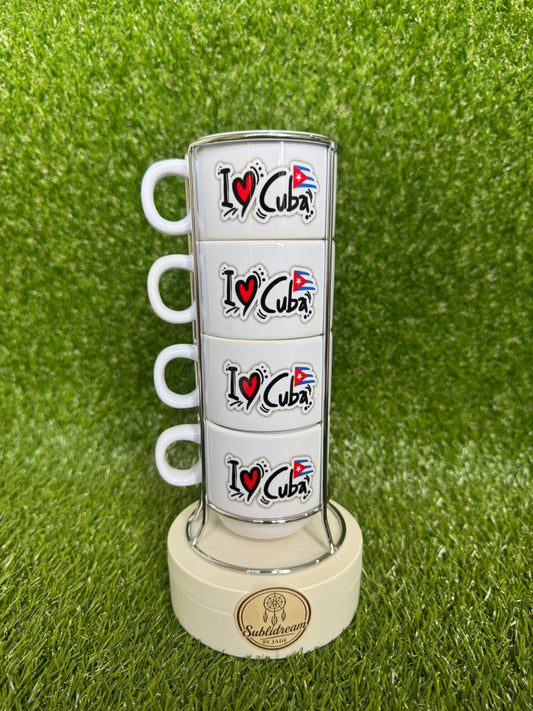 Juego de 4 tazas "I ❤️ Cuba" de 6 onzas